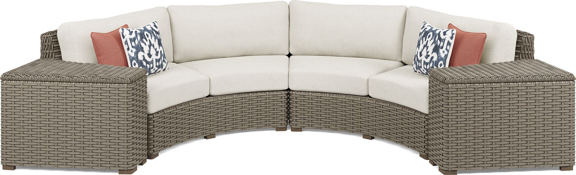 Siesta Key Driftwood 4 Pc Outdoor Curved Sectional with Desert Cushions - Image 1