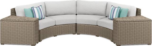 Siesta Key Driftwood 4 Pc Outdoor Curved Sectional with Dove Cushions - Thumbnail - Image 1