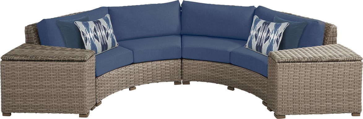 Siesta Key Driftwood 4 Pc Outdoor Curved Sectional with Indigo Cushions
