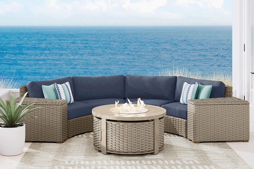 Siesta Key Driftwood 4 Pc Outdoor Curved Sectional with Ink Cushions