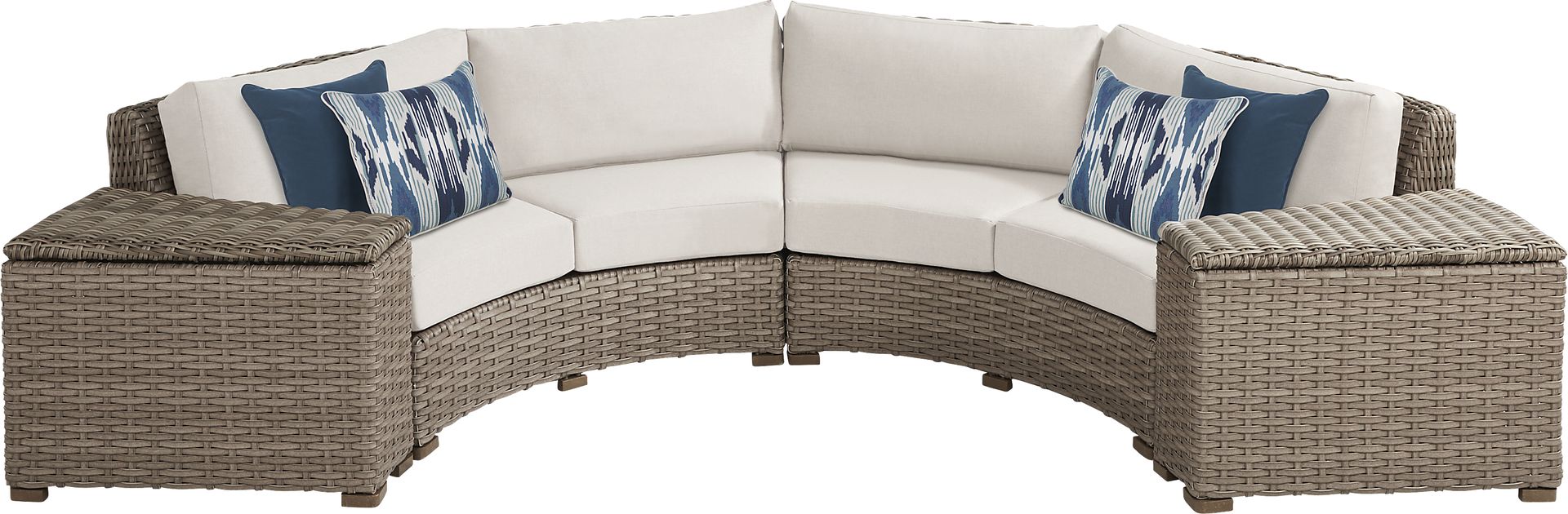 Siesta Key Driftwood 4 Pc Outdoor Curved Sectional with Linen Cushions - Image 1