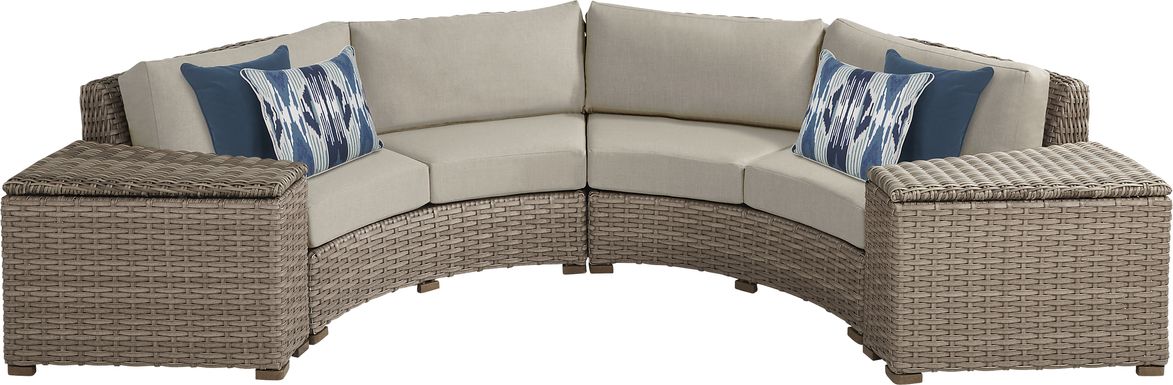 Siesta Key Driftwood 4 Pc Outdoor Curved Sectional with Pebble Cushions