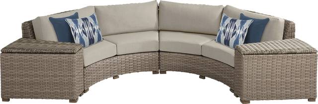 Siesta Key Driftwood 4 Pc Outdoor Curved Sectional with Pebble Cushions - Thumbnail - Image 1