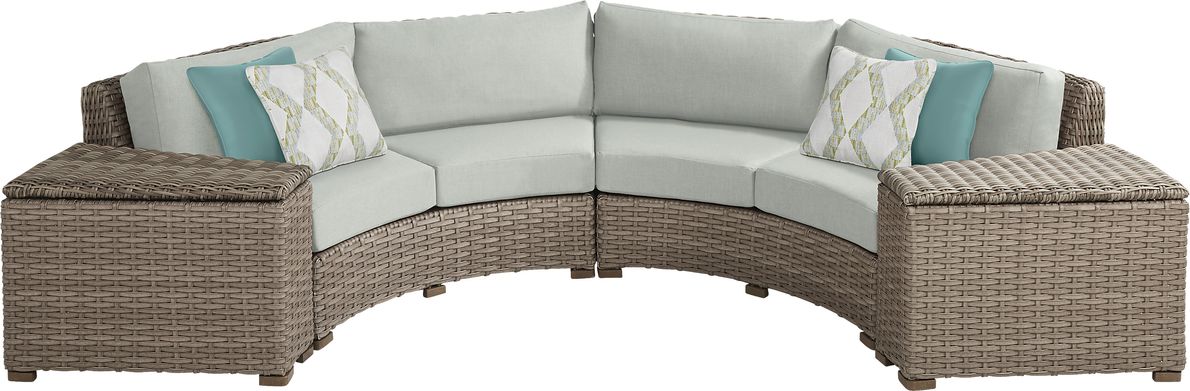 Siesta Key Driftwood 4 Pc Outdoor Curved Sectional with Rollo Seafoam Cushions