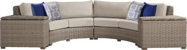 Siesta Key Driftwood 4 Pc Outdoor Curved Sectional with Sand Cushions - Thumbnail - Image 1