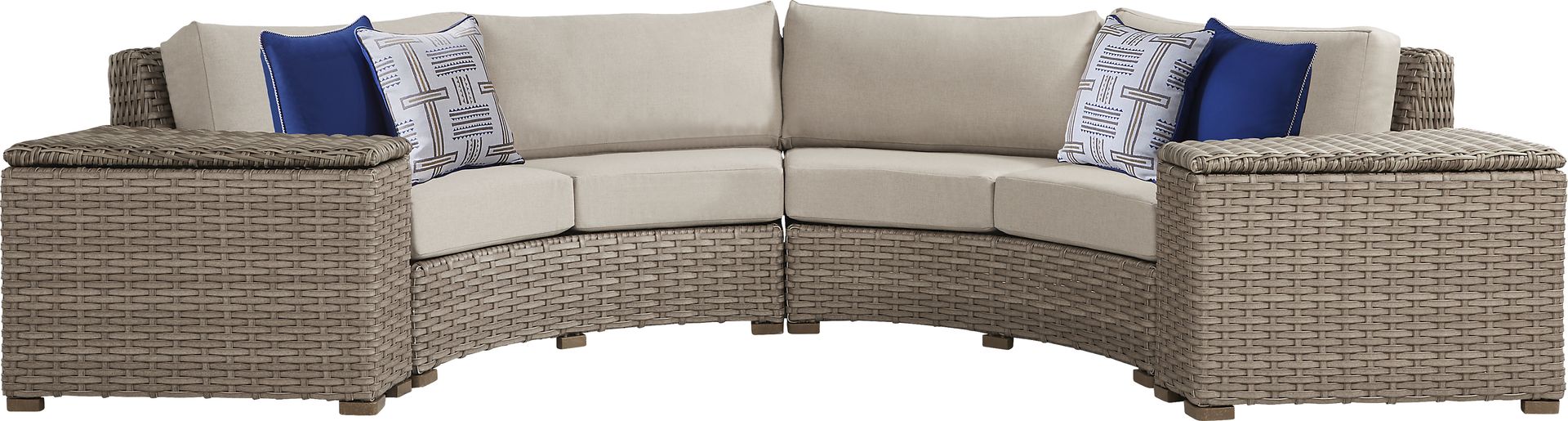 Siesta Key Driftwood 4 Pc Outdoor Curved Sectional with Sand Cushions - Image 1