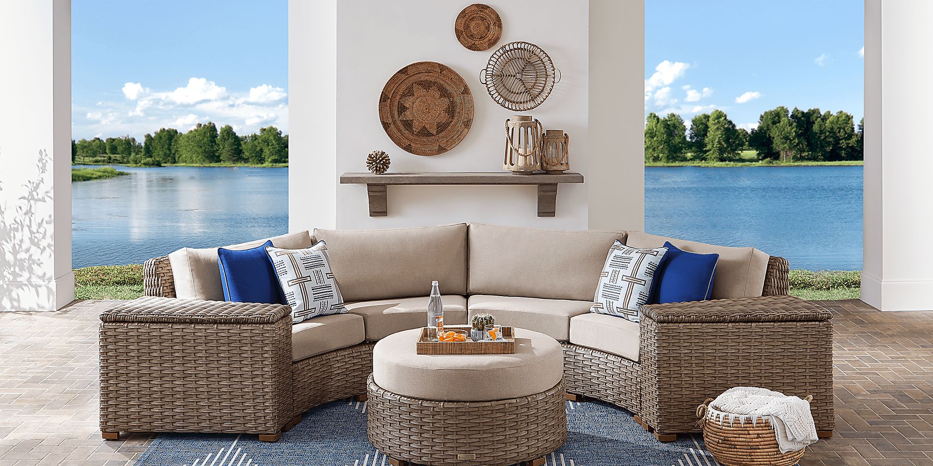 Siesta Key Driftwood 4 Pc Outdoor Curved Sectional with Sand Cushions - Image 2