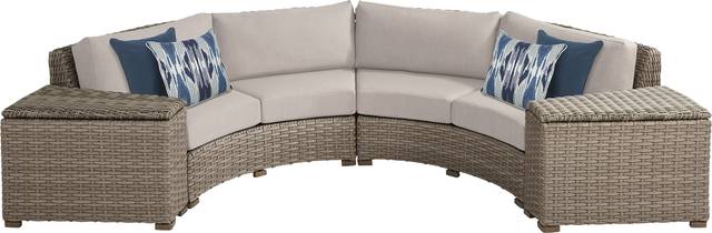 Siesta Key Driftwood 4 Pc Outdoor Curved Sectional with Sand Cushions - Thumbnail - Image 1