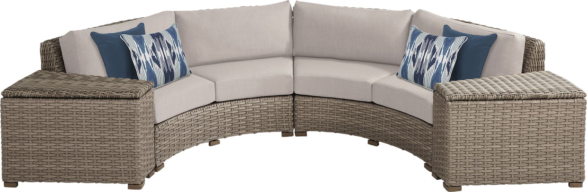 Siesta Key Driftwood 4 Pc Outdoor Curved Sectional with Sand Cushions - Image 1