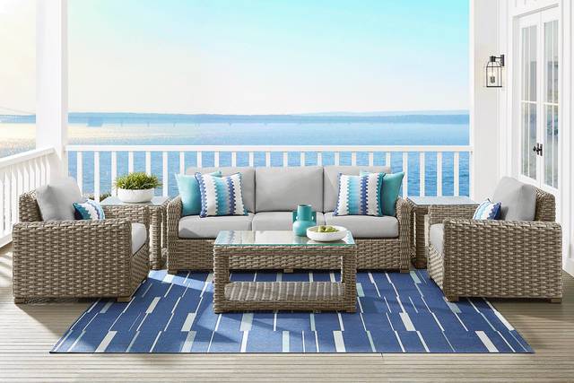 Siesta Key Driftwood 4 Pc Outdoor Seating Set with Dove Cushions - Thumbnail - Image 1