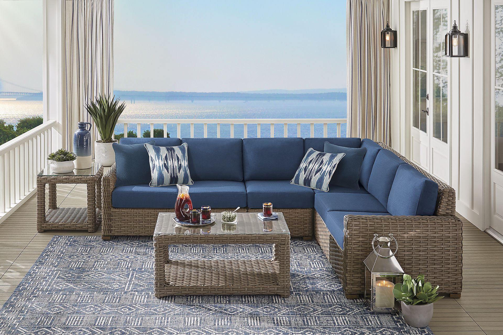 Siesta Key Driftwood 4 Pc Outdoor Sectional with Ink Cushions - Image 2