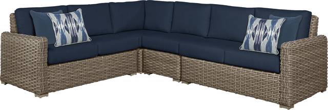 Siesta Key Driftwood 4 Pc Outdoor Sectional with Ink Cushions - Thumbnail - Image 1