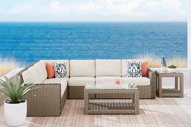 Siesta Key Driftwood 4 Pc Outdoor Sectional with Desert Cushions - Thumbnail - Image 2