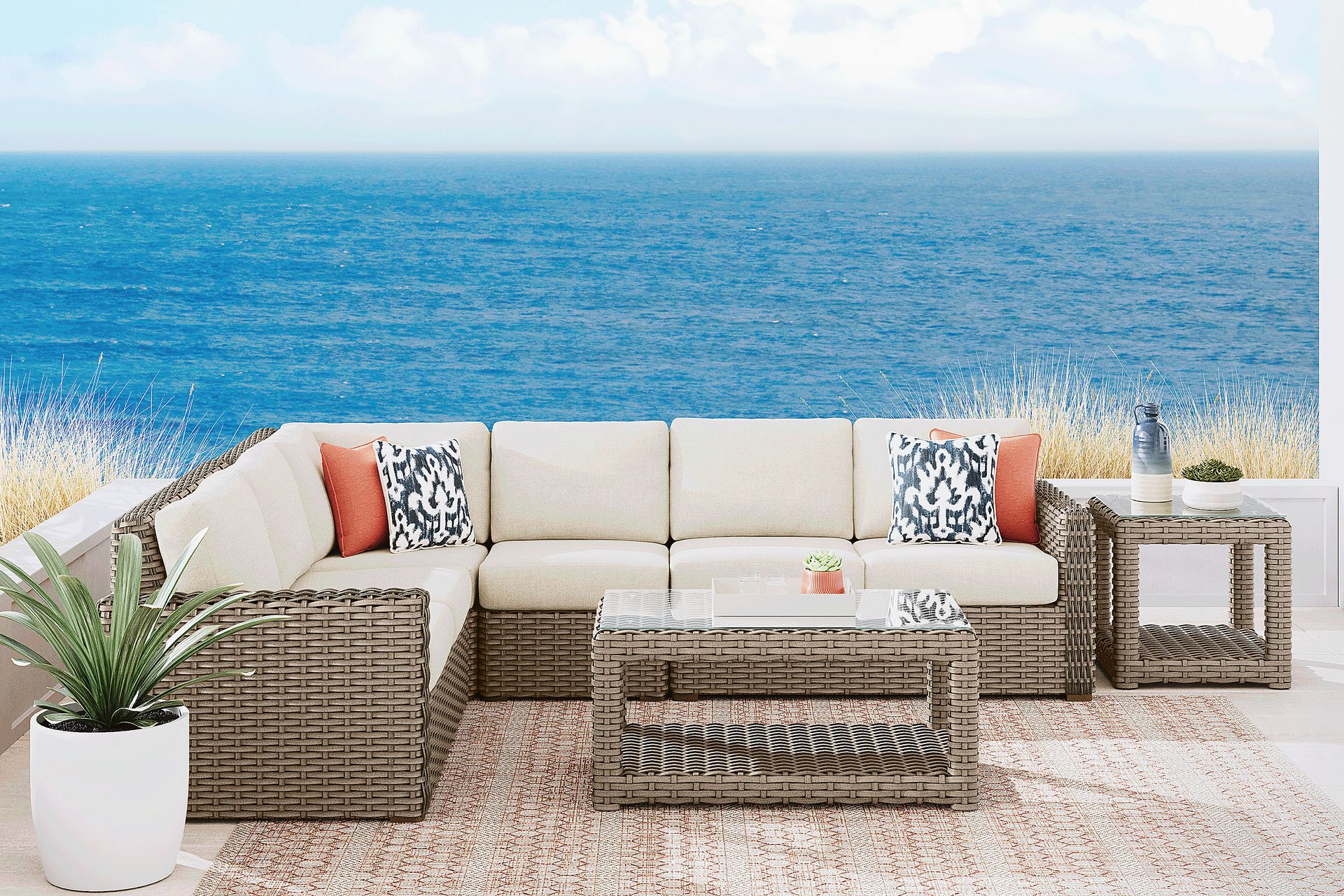Siesta Key Driftwood 4 Pc Outdoor Sectional with Desert Cushions - Image 2