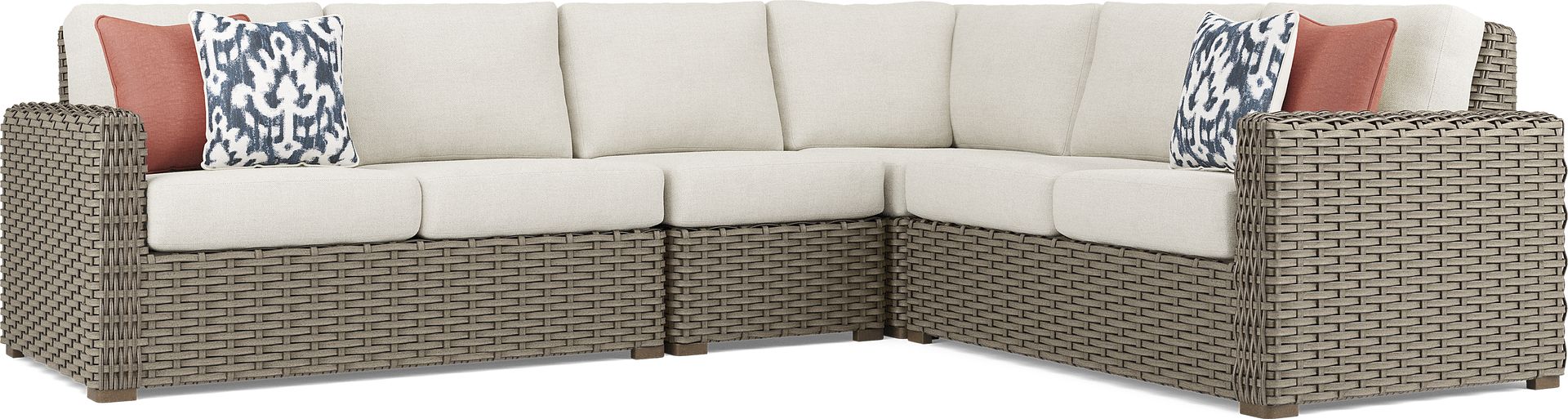 Siesta Key Driftwood 4 Pc Outdoor Sectional with Desert Cushions - Image 1