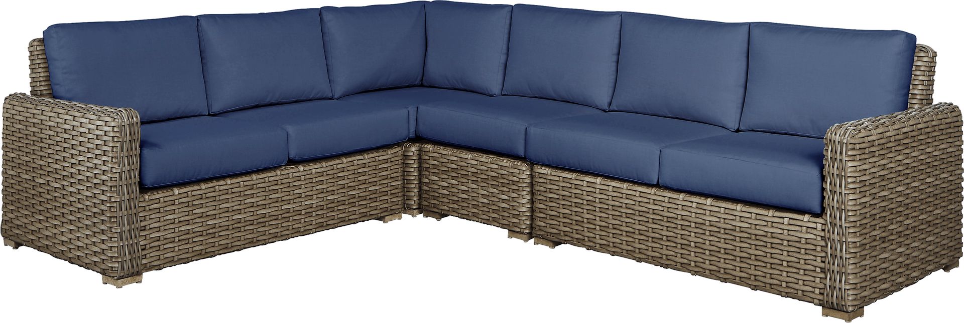Siesta Key Driftwood 5 Pc Outdoor Seating Set with Indigo Cushions - Image 3