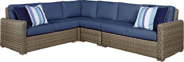 Siesta Key Driftwood 5 Pc Outdoor Seating Set with Indigo Cushions - Thumbnail - Image 2