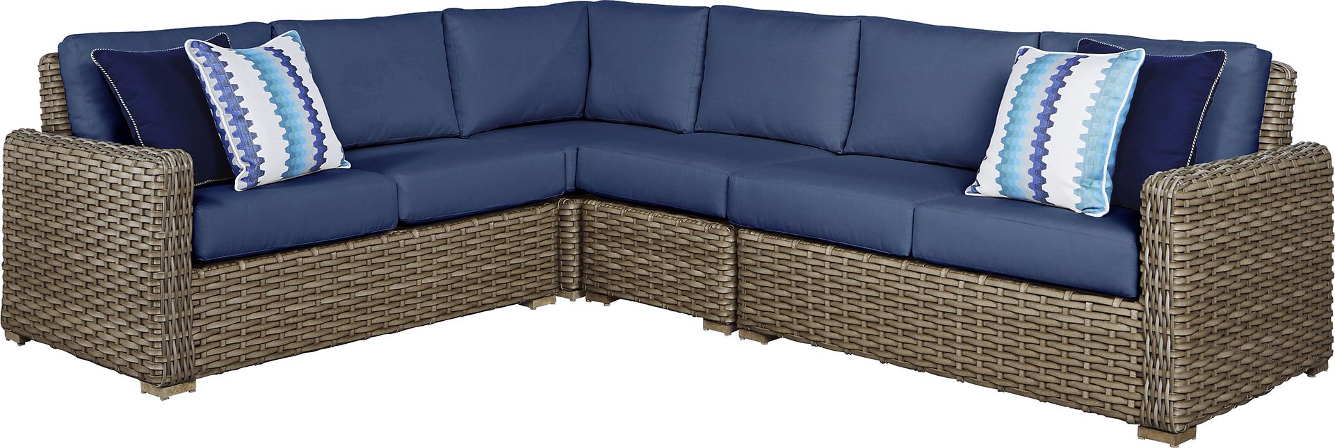 Siesta Key Driftwood 5 Pc Outdoor Seating Set with Indigo Cushions - Image 2