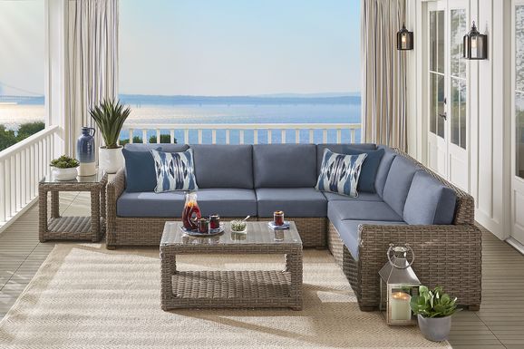Siesta Key Driftwood 4 Pc Outdoor Sectional with Indigo Cushions