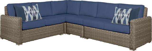 Siesta Key Driftwood 4 Pc Outdoor Sectional with Indigo Cushions - Thumbnail - Image 1
