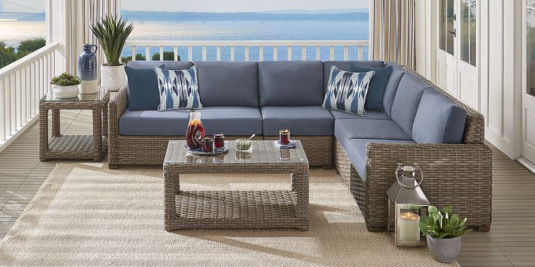 Siesta Key Driftwood 4 Pc Outdoor Sectional with Indigo Cushions