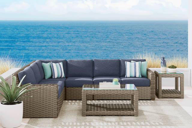 Siesta Key Driftwood 4 Pc Outdoor Sectional with Ink Cushions - Thumbnail - Image 2