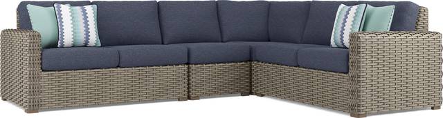 Siesta Key Driftwood 4 Pc Outdoor Sectional with Ink Cushions - Thumbnail - Image 1