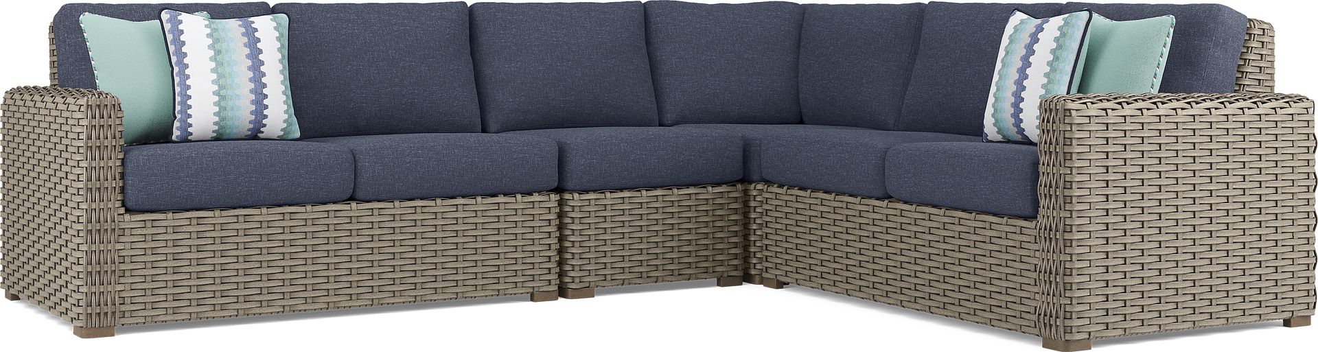 Siesta Key Driftwood 4 Pc Outdoor Sectional with Ink Cushions - Image 1