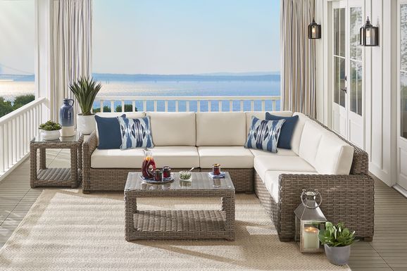Siesta Key Driftwood 4 Pc Outdoor Sectional with Linen Cushions