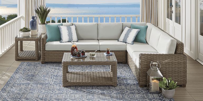 Siesta Key Driftwood 4 Pc Outdoor Sectional with Rollo Seafoam Cushions