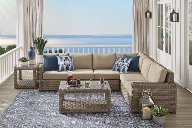 Siesta Key Driftwood 4 Pc Outdoor Sectional with Pebble Cushions - Thumbnail - Image 2