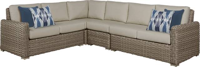 Siesta Key Driftwood 4 Pc Outdoor Sectional with Pebble Cushions - Thumbnail - Image 1