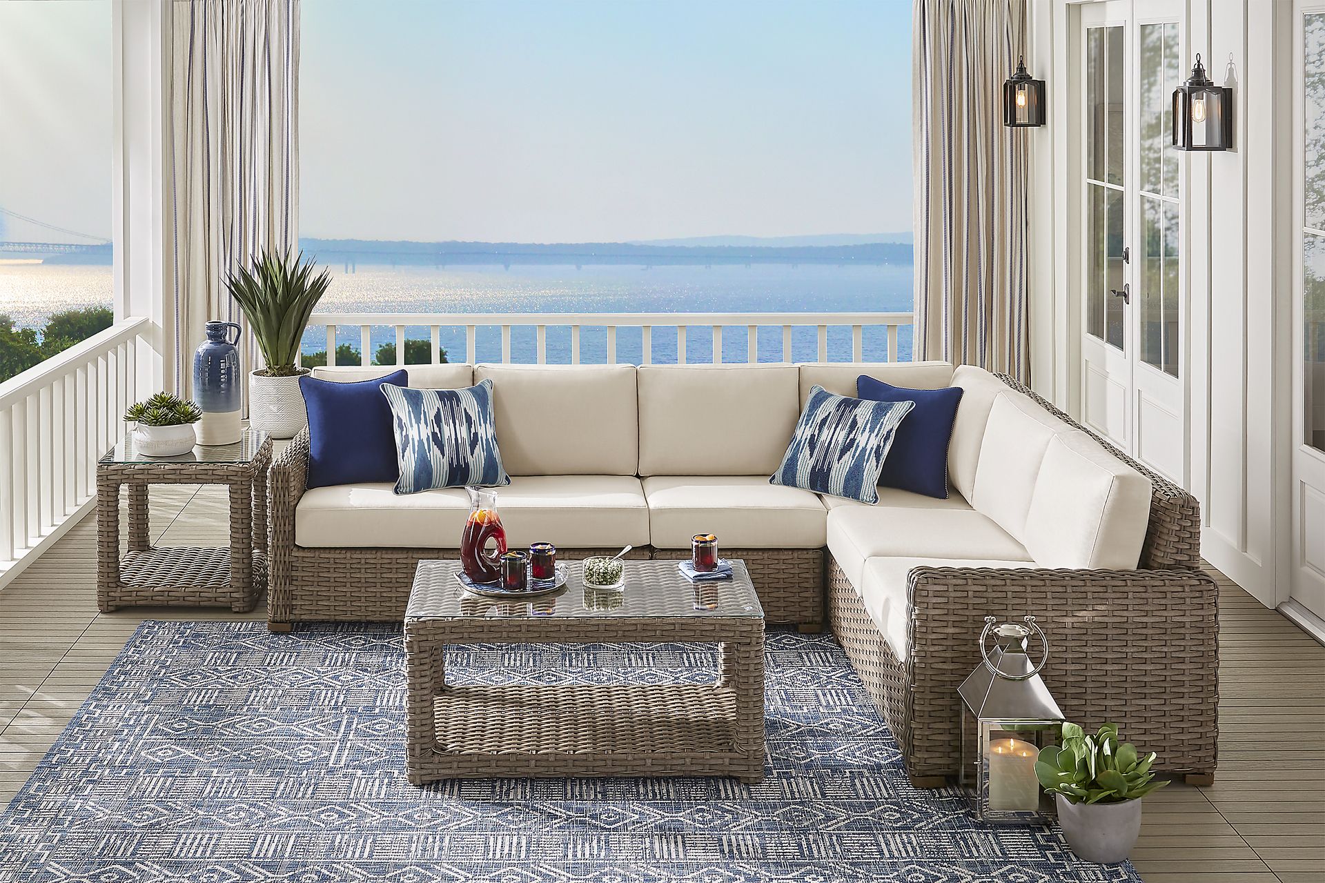Siesta Key Driftwood 4 Pc Outdoor Sectional with Rollo Linen Cushions - Image 2