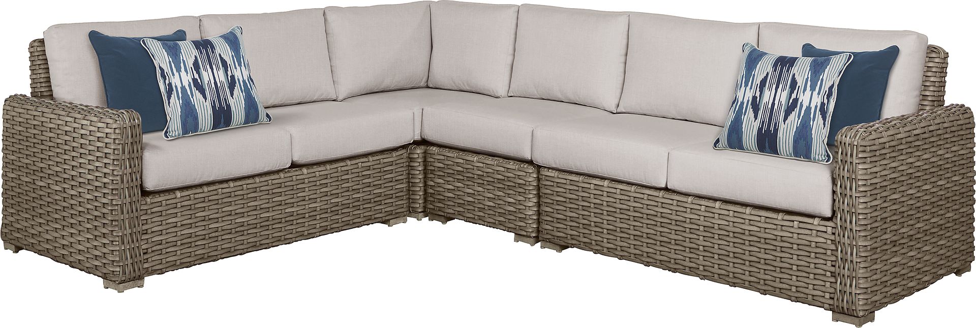 Siesta Key Driftwood 4 Pc Outdoor Sectional with Rollo Linen Cushions - Image 1