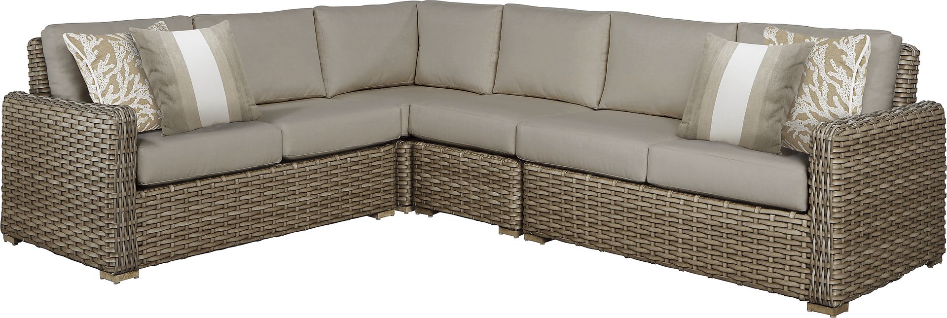 Siesta Key Driftwood 4 Pc Outdoor Sectional with Sand Cushions - Image 1