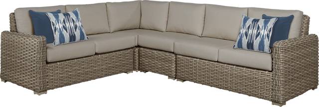 Siesta Key Driftwood 4 Pc Outdoor Sectional with Sand Cushions - Thumbnail - Image 1