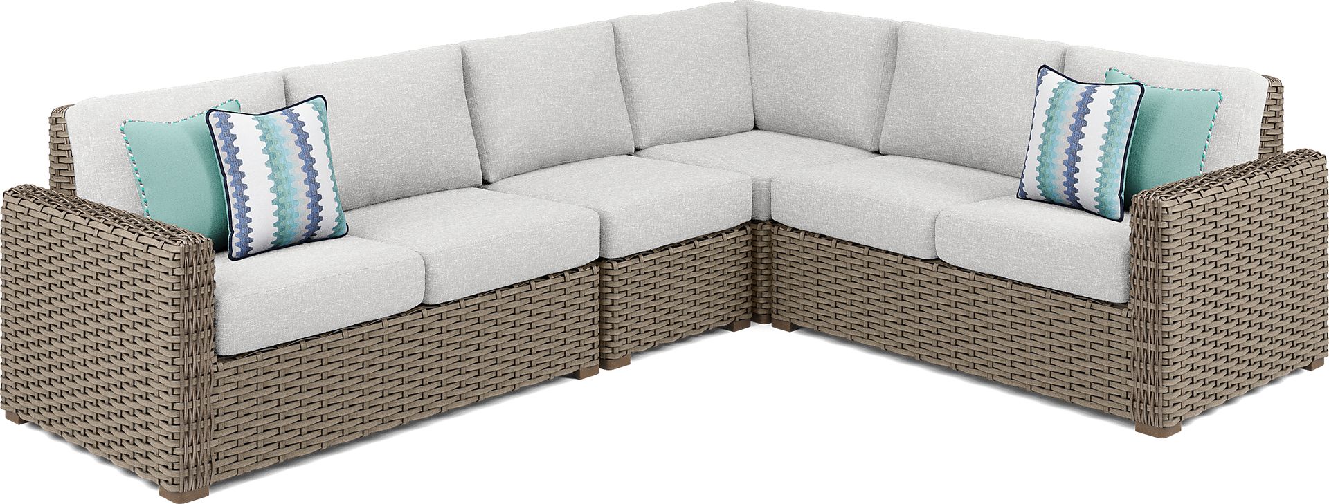 Siesta Key Driftwood 4 Pc Outdoor Sectional with Dove Cushions - Image 1