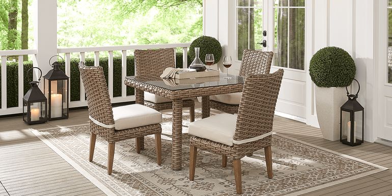 Siesta Key Driftwood 5 Pc 42 in. Square Outdoor Dining Set with Linen Cushions