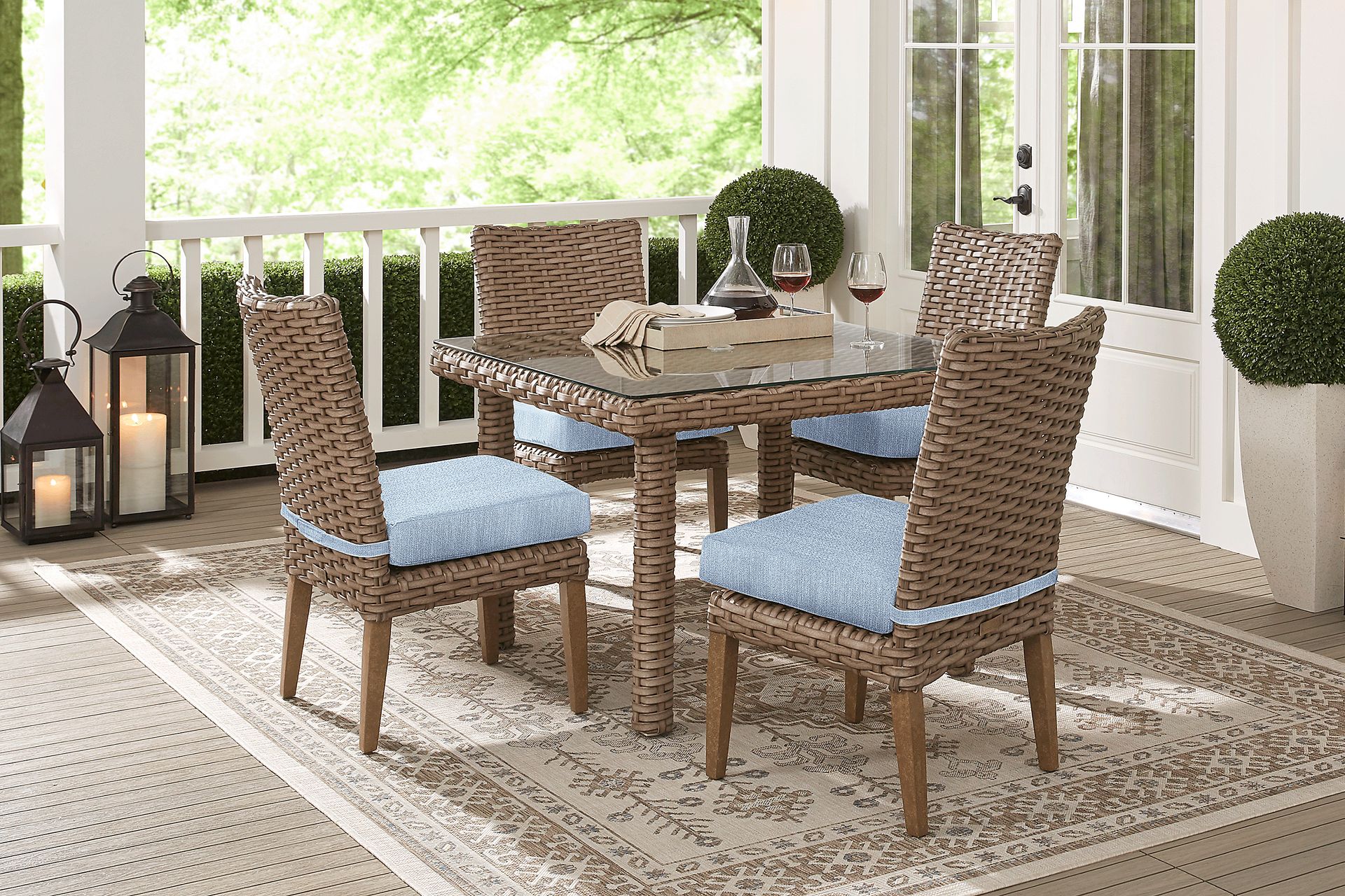 Siesta Key Driftwood 5 Pc 42 In. Square Outdoor Dining Set with Steel Cushions - Image 1