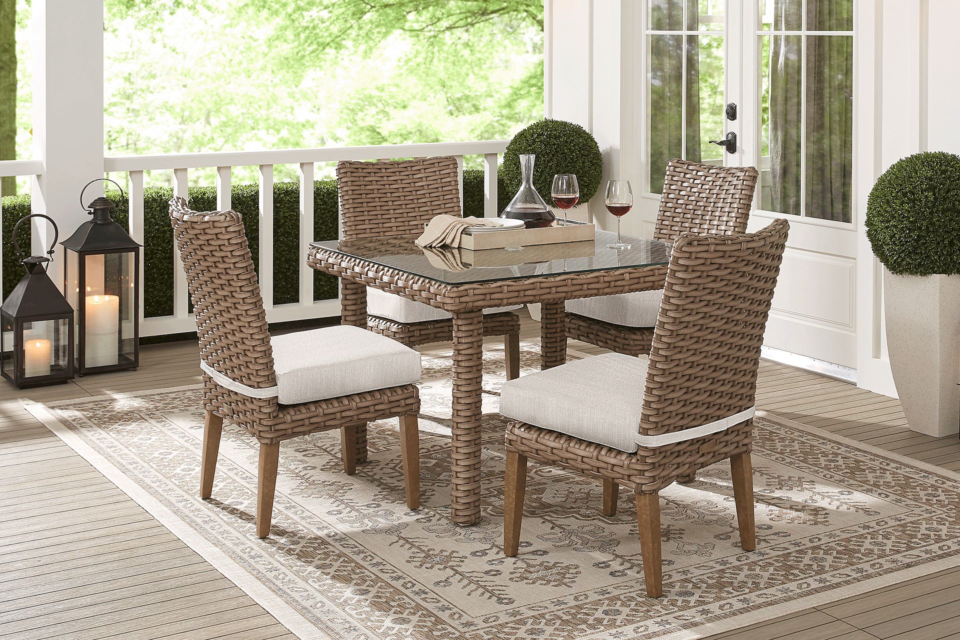 Siesta Key Driftwood 5 Pc 42 In. Square Outdoor Dining Set with Twine Cushions - Image 1