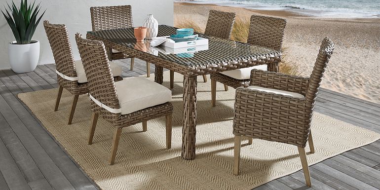Siesta Key Driftwood 5 Pc 72 in. Rectangle Outdoor Dining Set with Linen Cushions
