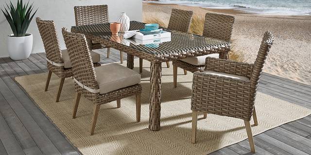 Siesta Key Driftwood 5 Pc 72 in. Rectangle Outdoor Dining Set with Sand Cushions - Thumbnail - Image 1