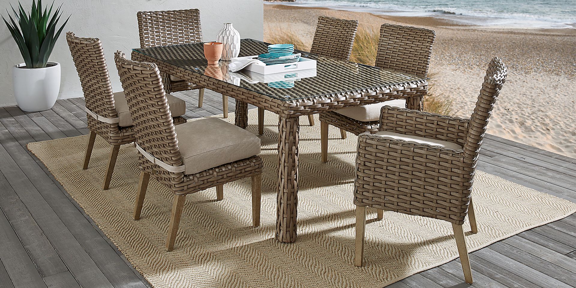 Siesta Key Driftwood 5 Pc 72 in. Rectangle Outdoor Dining Set with Sand Cushions - Image 1