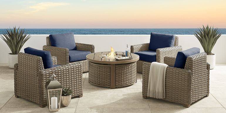 Siesta Key Driftwood 5 Pc Fire Pit Seating Set with Ink Cushions