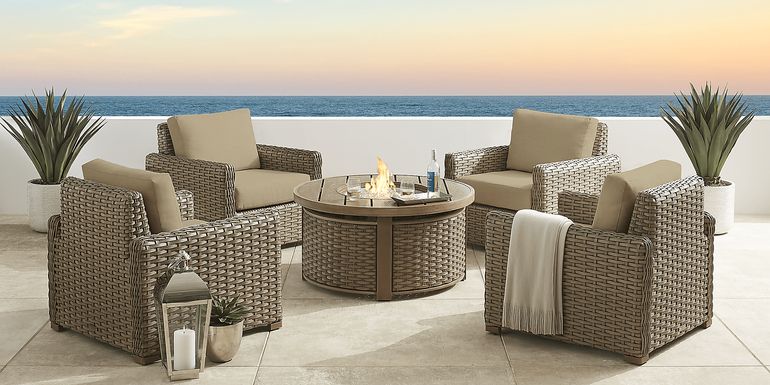 Siesta Key Driftwood 5 Pc Fire Pit Seating Set with Pebble Cushions