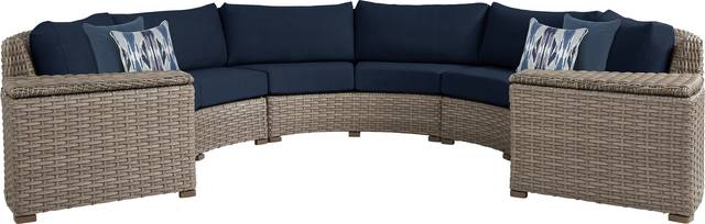 Siesta Key Driftwood 5 Pc Outdoor Curved Sectional with Ink Cushions - Thumbnail - Image 1