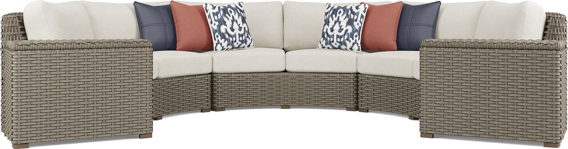 Siesta Key Driftwood 5 Pc Outdoor Curved Sectional with Desert Cushions - Image 3