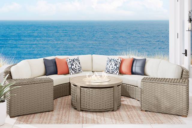 Siesta Key Driftwood 5 Pc Outdoor Curved Sectional with Desert Cushions - Thumbnail - Image 2