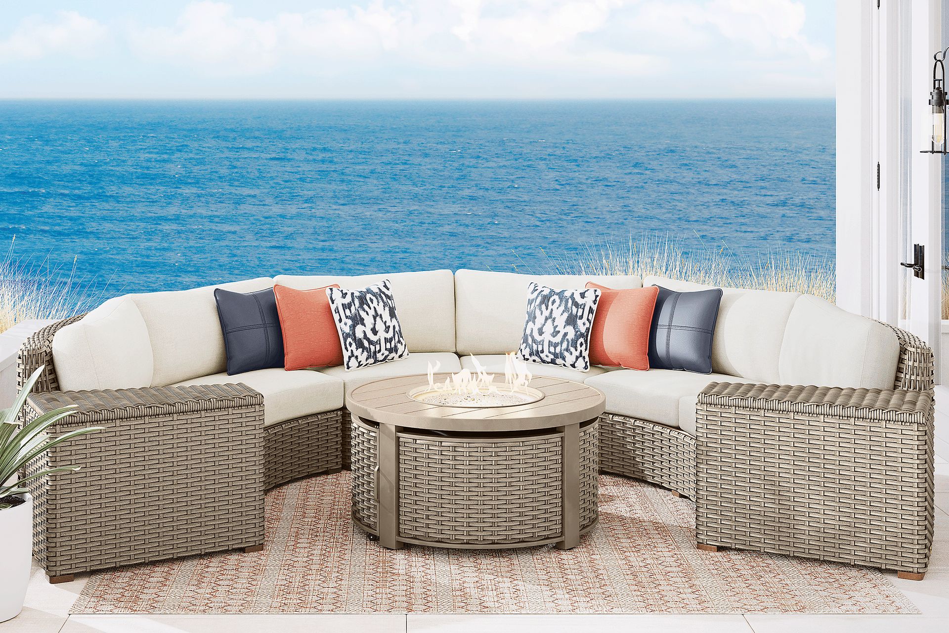 Siesta Key Driftwood 5 Pc Outdoor Curved Sectional with Desert Cushions - Image 2