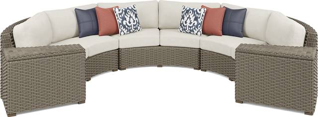 Siesta Key Driftwood 5 Pc Outdoor Curved Sectional with Desert Cushions - Thumbnail - Image 1
